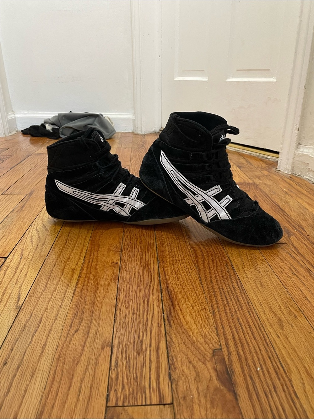 Asics Black High-Top Wrestling/Training Shoes with White Logo